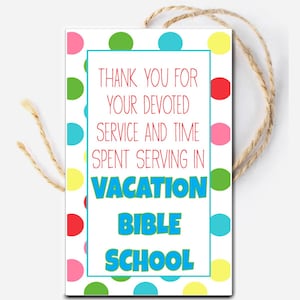 Thank you Vacation Bible School Tag, VBS Volunteer, Sunday School Church Classroom Printable, Religious Ministry, Faith Printable Tag