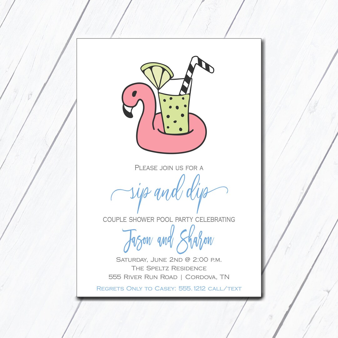 Couples Pool Party, Sip and Dip, Bridal Shower Invitation, Engagement ...