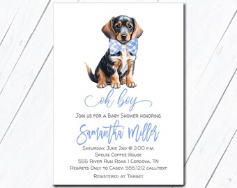 Dog Baby Shower Invitation, Dachshund Invitation, Boy Baby Shower, Diaper Baby Shower, Couples shower, Editable Invitation, Doxie Party