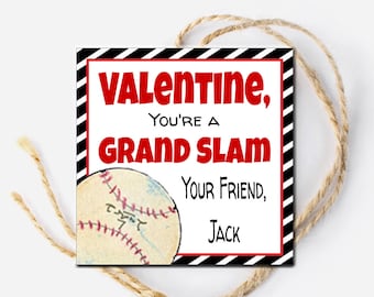 San Valentino da baseball, Etichetta regalo di San Valentino felice, Biglietto di San Valentino da baseball, Grande Slam, Modello modificabile per cartellino regalo, Festa di San Valentino in classe