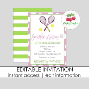 Tennis Birthday Invitation, Tennis Party, Preppy Tennis Invite, Tennis Tournament, Editable Template