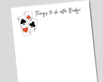 Bridge Notepad, Bridge Gifts for Women, Party Favors, Things to do after Bridge, Playing Cards, Game Night Pad, Bridge Group Unique Gifts