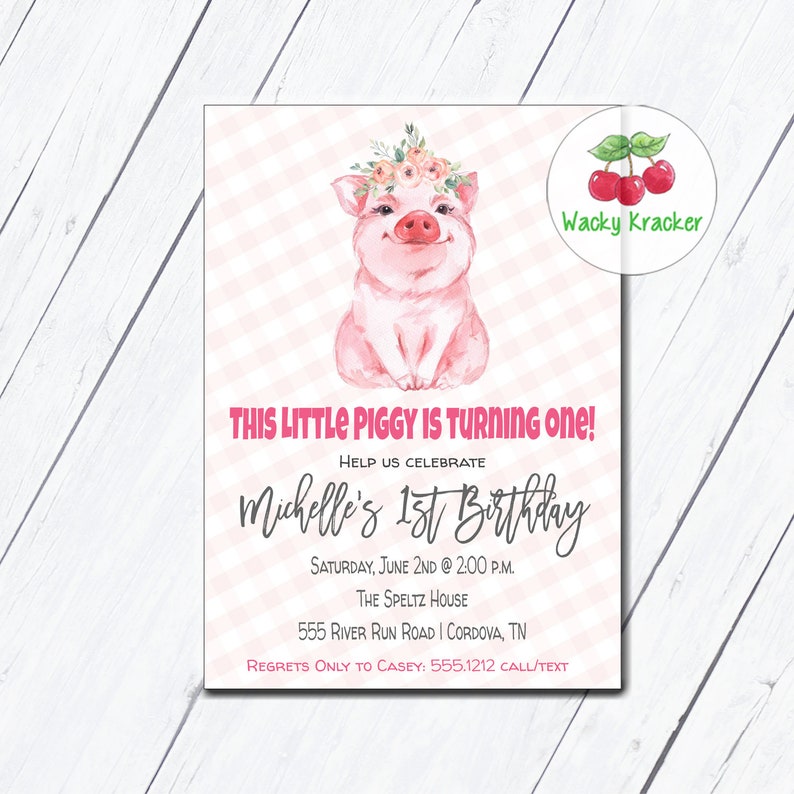 Pig Birthday Invitation First Birthday Invitation Template Etsy