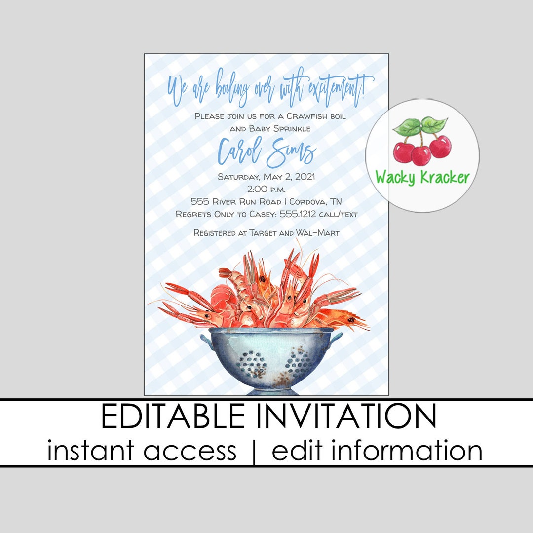Crawfish Invitation, Boy Baby Shower, Come and Go Shower, Sip and See
