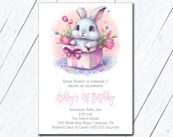 Bunny Invitation, Some Bunny is One Invitation, Some Bunny Birthday Party, Easter Birthday Invite, Rabbit invitation, First Birthday Invite