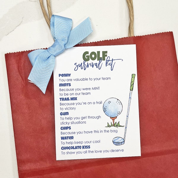 Golf Tag, Golf Survival Kit, Golf Gift, Instant Download, Golf gift for girls, Golf gift for boys, golf gifts for team, golf goody bags