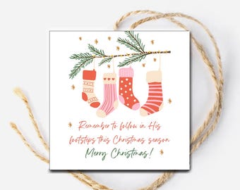 Christmas Socks Tag, Tag for Socks, Religious Christmas Gift Tags, Jesus Gift Tag, Christian Christmas Printable, Follow in His footsteps