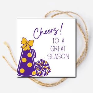 Cheerleading Printable Gift Tags, Good Luck Game Day, Purple Gold Cheer Competition Tag, Jamboree Cheer Camp, Squad Team Spirit Treat