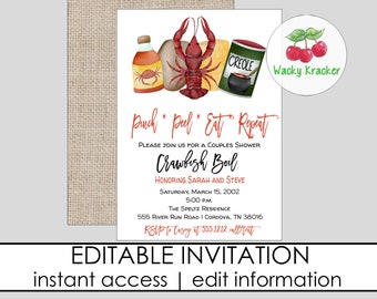 Low Country Boil Invitation, Couples Shower, Bridal Shower Invitation, Shrimp Seafood Crawfish Boil, Editable Template