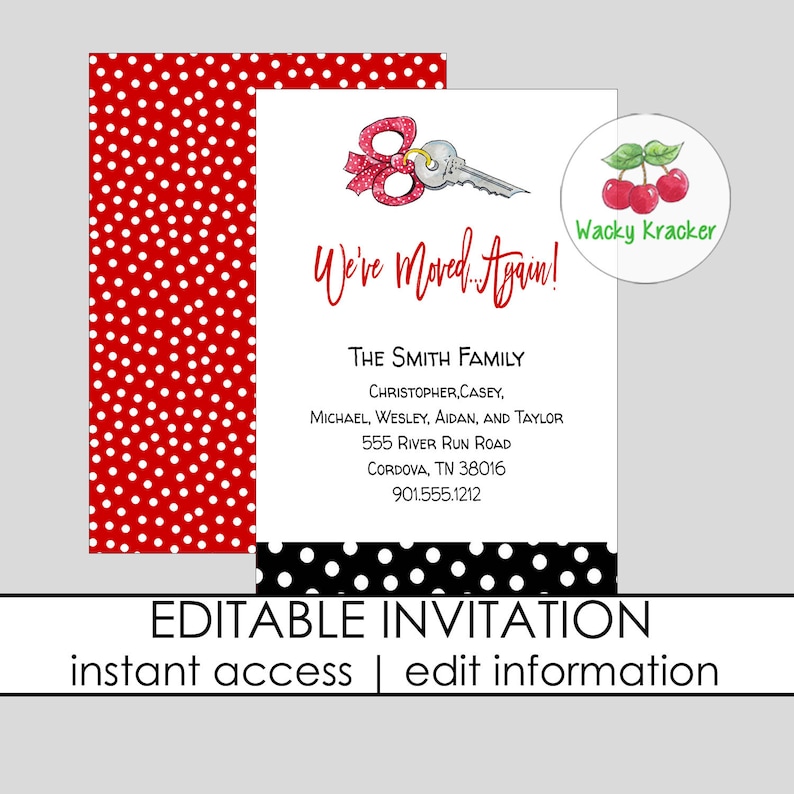 Key Invitation Moving Announcement We/'ve Moved Again INSTANT DOWNLOAD EDITABLE Template
