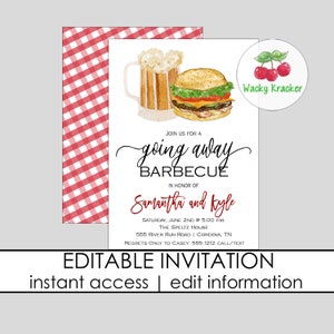 Grilleinladung, Going Away Invite, Bier und Burger, Auf Wiedersehensparty, Umzugsparty, Sofort Download, EDITIERBARE Vorlage, Barbecue Invite