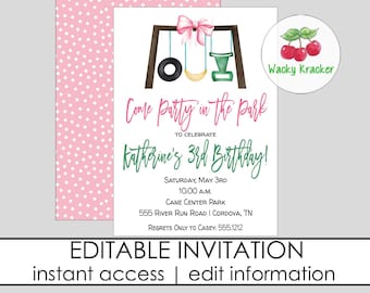 Playground Birthday Invitation, Party in the Park, 3rd Birthday Invitation, Editable Template, outdoor birthday party, girl birthday party
