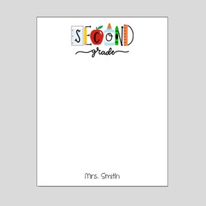 Second Grade Notepad, 2nd Grade Teacher Gift , Personalized Notepad, Teacher Appreciation Gift