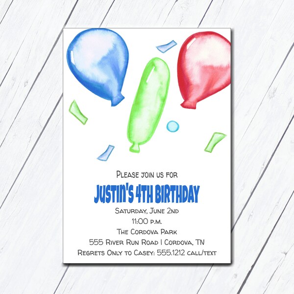 Balloon Birthday Invitation, Printable, Pop on Over, Balloon Invite, Playdate Invite, Water Balloon Invitation, Kids Birthday Invitation