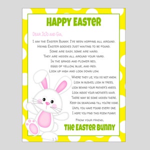 Carta editable del conejito de Pascua para niñas y niños, Pascua imprimible para canasta de Pascua, búsqueda de huevos de Pascua, carta del conejito a los hermanos