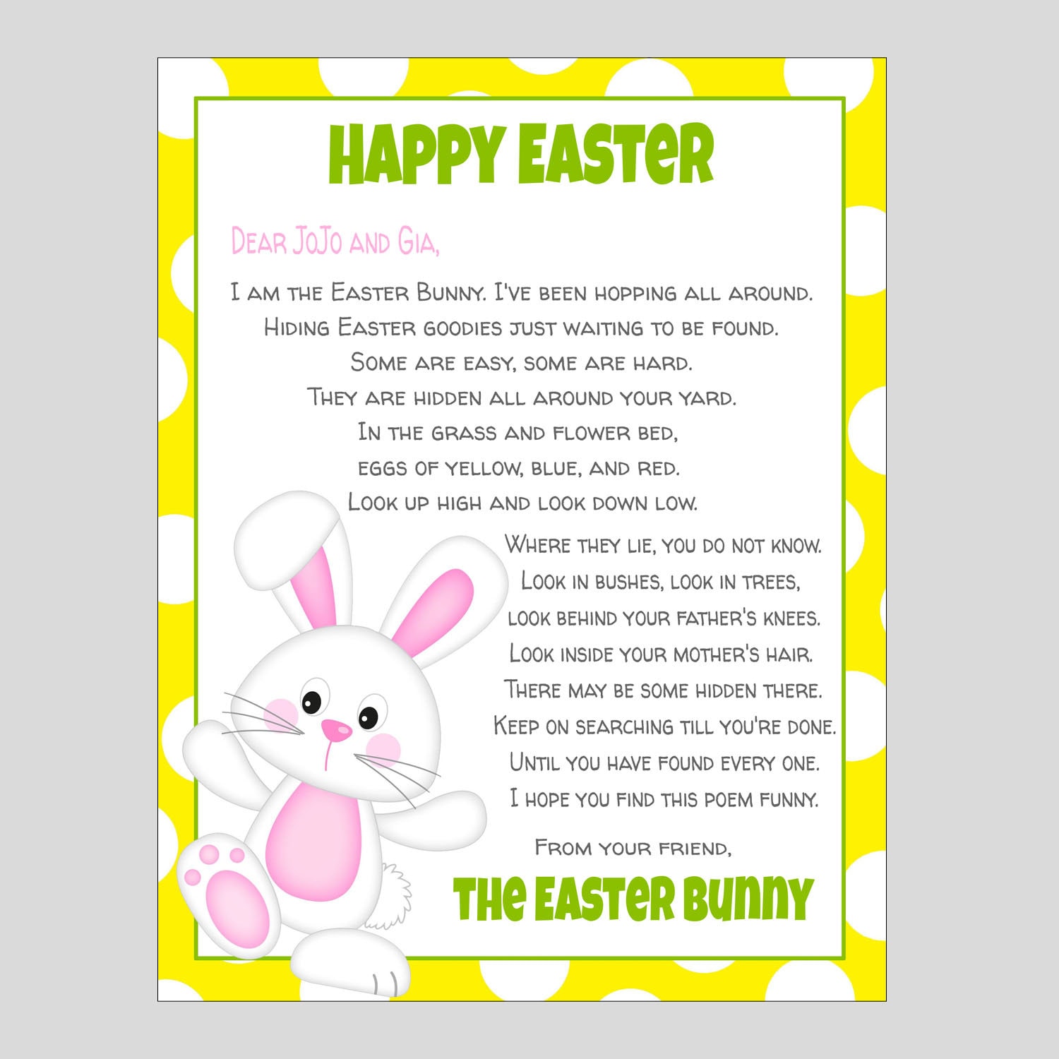 Editable Easter Bunny Letter for Girls and Boys Easter - Etsy