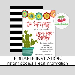 Fiesta Birthday Invitation, Taco Bout a Party, 40th Birthday Invitation, Editable Template, Fiesta Invitation, Mexican Fiesta Party