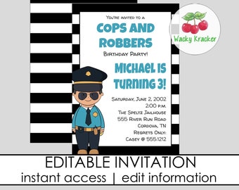 Police Birthday Invitation, Cops and Robbers Birthday Party, Police Party, INSTANT DOWNLOAD, EDITABLE Template, police themed party