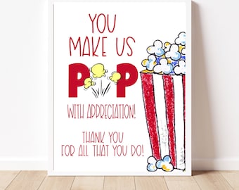 Popcorn Sign, Teacher Appreciation Week, Instant Download, Snack Table Sign, Printable Popcorn Sign, Staff Appreciation, Popcorn Printable