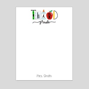 Third Grade Notepad, 3rd Grade Teacher Gift , Personalized Notepad, Teacher Appreciation Gift