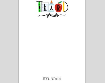 Third Grade Notepad, 3rd Grade Teacher Gift , Personalized Notepad, Teacher Appreciation Gift