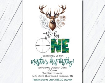 Hunting Birthday Invitation, The Big One, Boy First Birthday, Deer Birthday, Deer First Birthday Invite, Hunting Theme, Buck Birthday