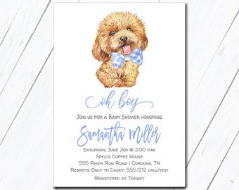 Zaproszenie na Baby Shower dla psa, Zaproszenie na Goldendoodle, Baby Shower dla chłopca, Baby Shower z pieluch, Baby Shower dla par, Szczeniak, Edytowalne zaproszenie