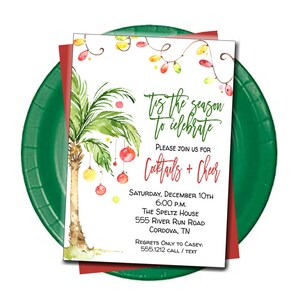 Tropical Christmas Invitation, Beach Christmas Invitation, Palm Tree Invitation, Tropical Christmas, Flamingle and Jingle, Christmas in July image 2