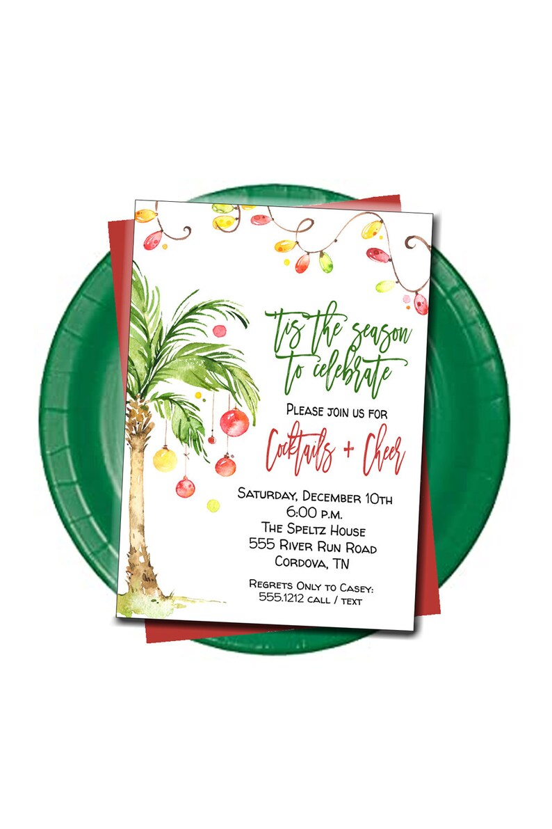 Tropical Christmas Invitation, Beach Christmas Invitation, Palm Tree Invitation, Tropical Christmas, Flamingle and Jingle, Christmas in July image 2