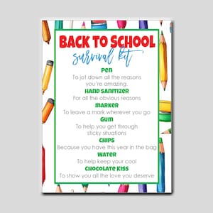 Back to School Survival Kit Tag, Teacher Gift Tags Beginning of the year, Instant Download, Sunday School Teacher Appreciation Gift Tags