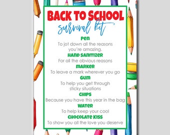 Back to School Survival Kit Tag, Teacher Gift Tags Beginning of the year, Instant Download, Sunday School Teacher Appreciation Gift Tags
