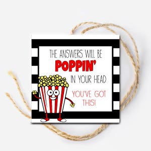 Printable Popcorn Tag, Testing Encouragement Tag, Good Luck Student Tag, Testing Day Treat Tags, Student motivation tags, State Testing Gift