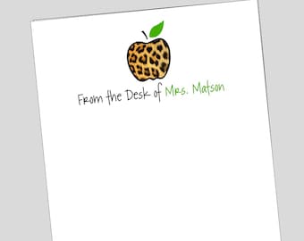 Leopard Apple Notepad, Teacher Notepad, Personalized Teacher Notepad, Teacher Gift,  Teacher Stationary, From the Desk of Notepad