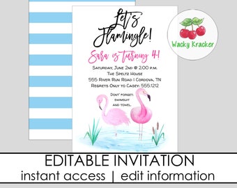 Flamingo Invitation, Let's Flamingle Invite, Flamingo Birthday Party, Editable Template