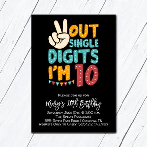 Faire la paix à deux chiffres, Faire-part 10e anniversaire, Faire-part d'anniversaire dixième fille garçon, Faire la paix avec un seul chiffre, 10e anniversaire