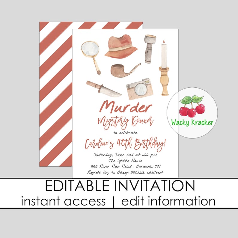 Murder Mystery Invitation Dinner Party 1920s Party to Die for Birthday Party Editable Template
