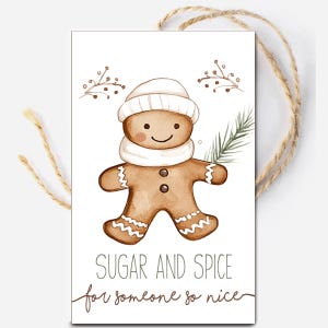 Zucchero e spezie per qualcuno di gentile, etichetta di Buon Natale, download digitale istantaneo, etichetta bomboniera omino di pan di zenzero, etichetta biscotto stampabile, etichetta dolcetto