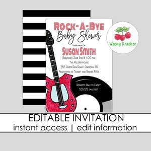 Rockstar Baby Shower, Rock a Bye Baby Invitation, Rock and Roll Party, Editable Template, Rocker Baby, Music Baby Shower Invitation