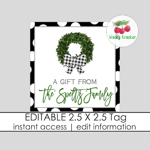 Personalized Boxwood Wreath Gift Tag, Enclosure Card, Greenery Calling Cards, A gift From Tag, Square Card