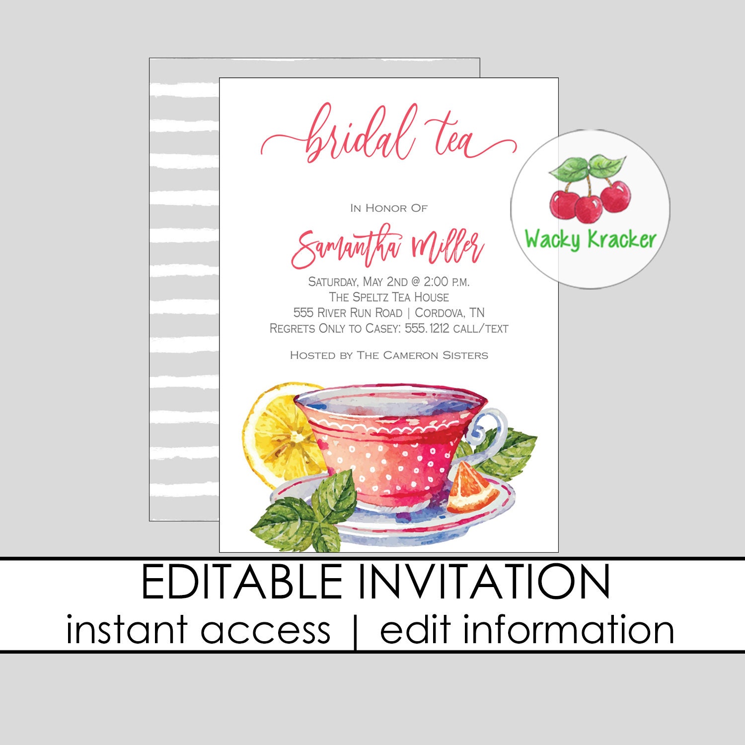Tea Party Invitation Bridal Luncheon Outdoor Shower Time for Tea Garden Tea Party tea wedding shower High Tea Bridal Shower