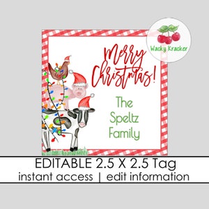 Farm Christmas Tag, Personalized Merry Christmas Label, Enclosure Card, Holiday Calling Cards, Country Christmas Stationery, Square Card