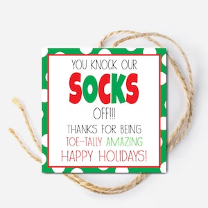 Etiqueta para calcetines de Navidad, etiqueta para calcetines, regalo de agradecimiento, descarga instantánea, regalo para maestros, etiqueta imprimible, regalo para el personal, trabajando hasta el cansancio