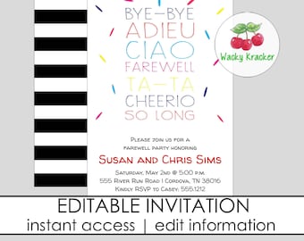 Ciao Farewell Invitation, Going Away Invitation, Moving Party, INSTANT DOWNLOAD, EDITABLE Template, retirement invitation, farewell party