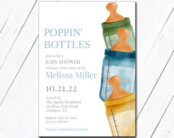 Baby Bottle Invitation, Boy Baby Shower, Come and Go Shower, Sip and See Shower, Invitation Template, Baby Sprinkle, Couples Baby Shower