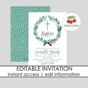 Eucalyptus Invitation, Baby Dedication, Adoption Invitation, Christening Invitation, Cross Invite, Religious Dedication, Godchild Dedication
