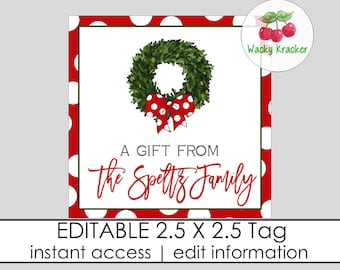 Personalized Christmas Boxwood Wreath Gift Tag, Enclosure Card, Holiday Calling Cards, Christmas Stationery, Square Card