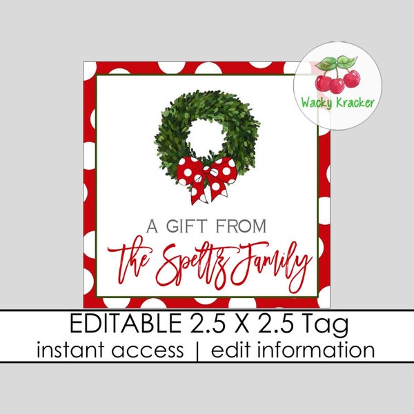 Personalized Christmas Boxwood Wreath Gift Tag, Enclosure Card, Holiday Calling Cards, Christmas Stationery, Square Card