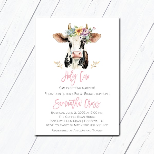 Cow Bridal Shower Invitation, Holy Cow She's Getting Married, Couples Bridal Shower Invitation, Printable Bridal Shower Invitation, Farm