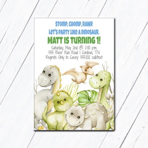 Dinosaur Invitation, Boho Dinosaur, Jurassic, Dino Birthday Party, Editable Template, 1st Birthday, Cute Dinosaur, Party, T Rex Invite