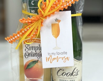 Afdrukbare Mimosa Gift Tag voor Moederdag, Moederdag Cadeau, Champagne Gift Tag, Grappig cadeau voor moeders, Moeder van een tweeling, Cadeau voor peutermoeders